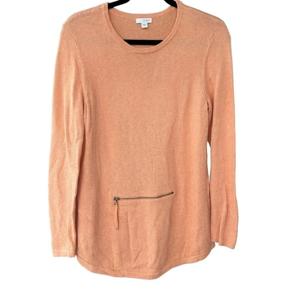 Pure J.Jill Peach Cashmere Zippered Kangaroo Pouch Sweater Size Small - Picture 1 of 7